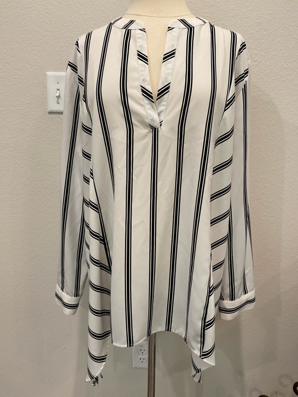 Chico's Tunic Blouse White with Black Vertical Stripes XXL